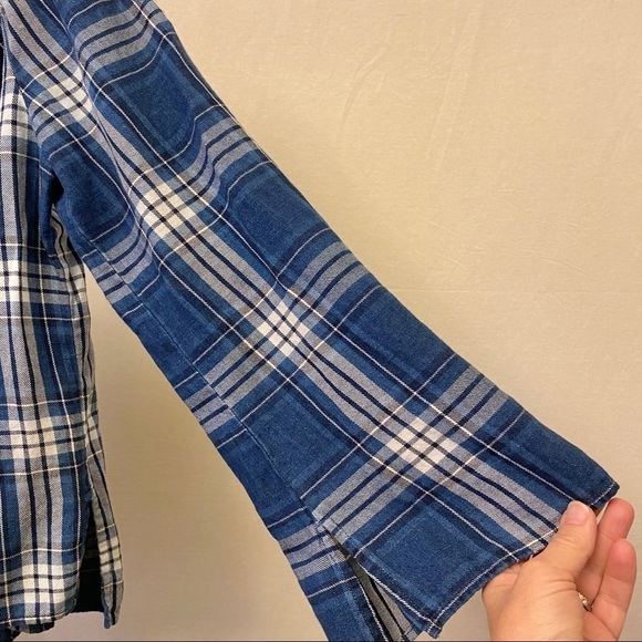 Cloth & Stone Flannel Off-The-Shoulder Tunic Top Blue Plaid Size Large Boxy - Picture 8 of 8